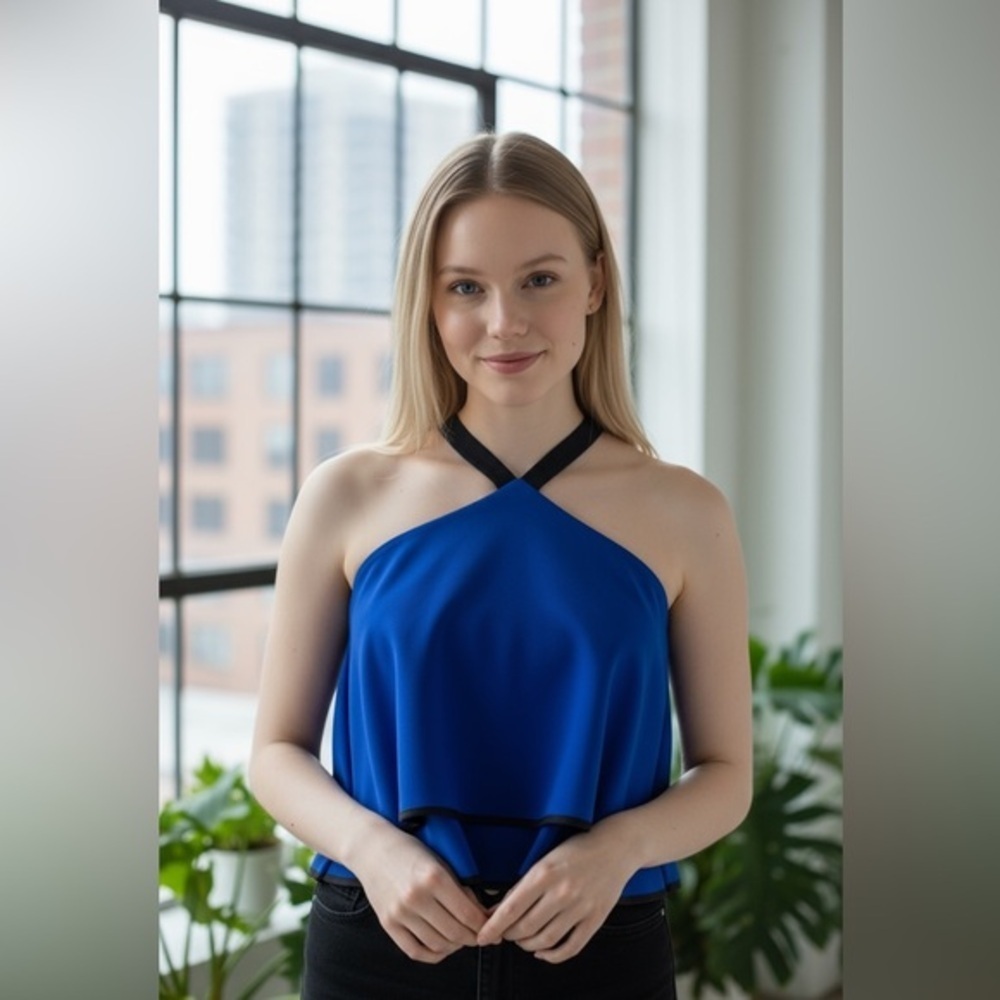 Amanda Uprichard Royal Blue Halter Top Women’s Small Petite Black Trim